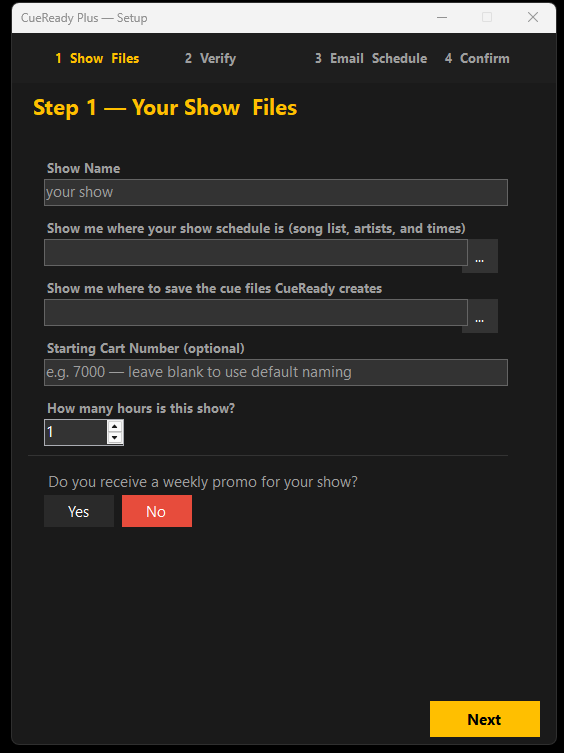 CueReady Plus setup wizard