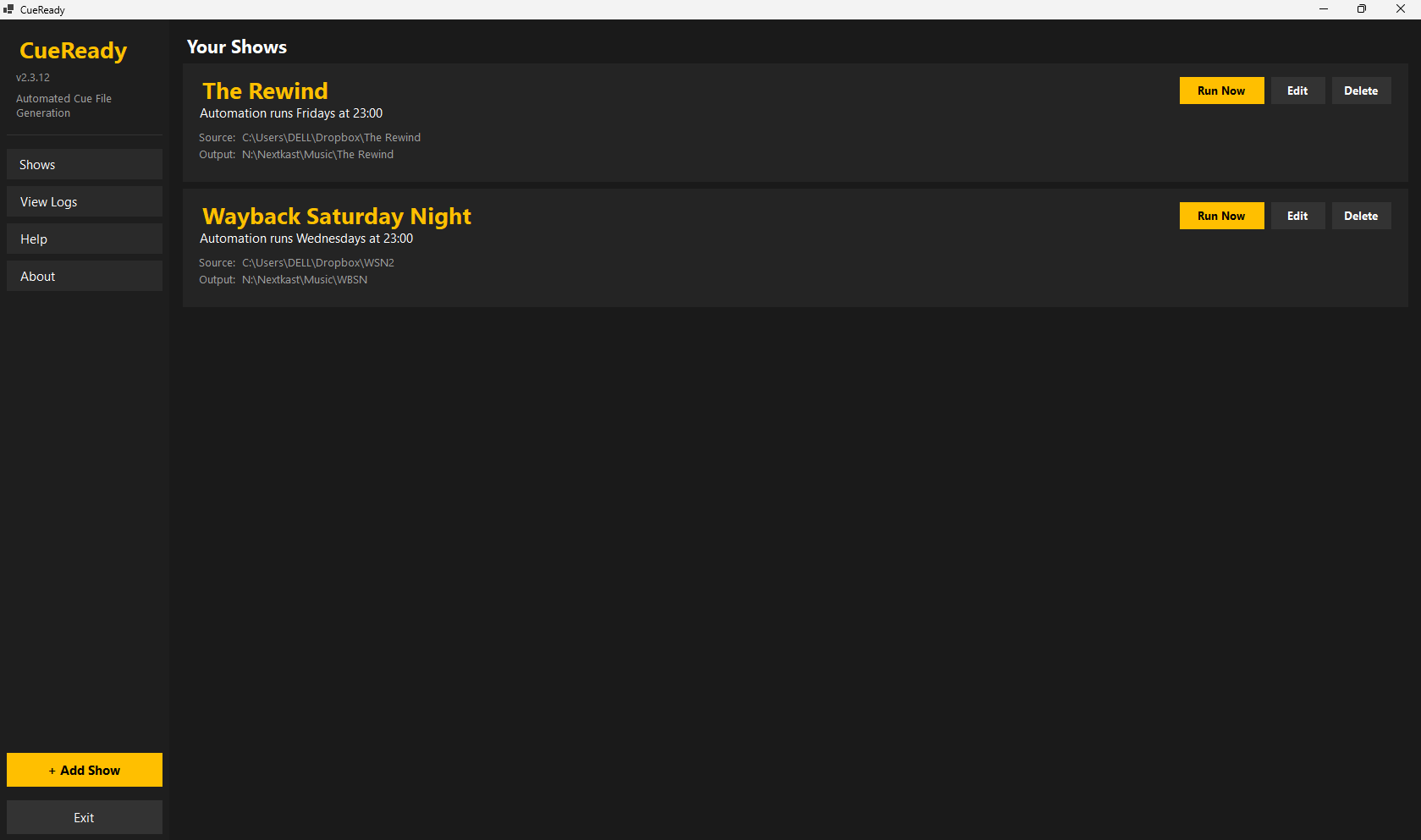 CueReady dashboard